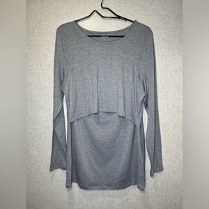 Quince Gray Tencel Jersey Maternity & Nursing Long Sleeve Relaxed Fit Tee Size M